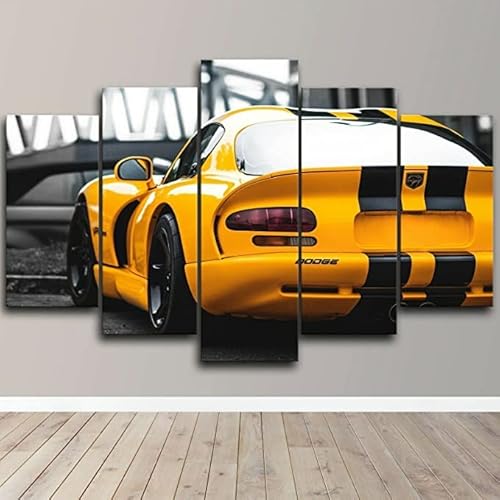 Canvas Picture 5 Parte de Arte Impreso Imágenes de Pared Modernas XXL Decoraciones de Pared Imagen de Pared Abstracta Dodg Amarillo Super Modern Modern Autocreative Art 1, con Marco,S Cover
