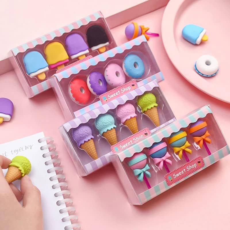 AMB 16pc Cute Eraser Donut Ice Cream Modeling Rubber Erasers for Pencil
