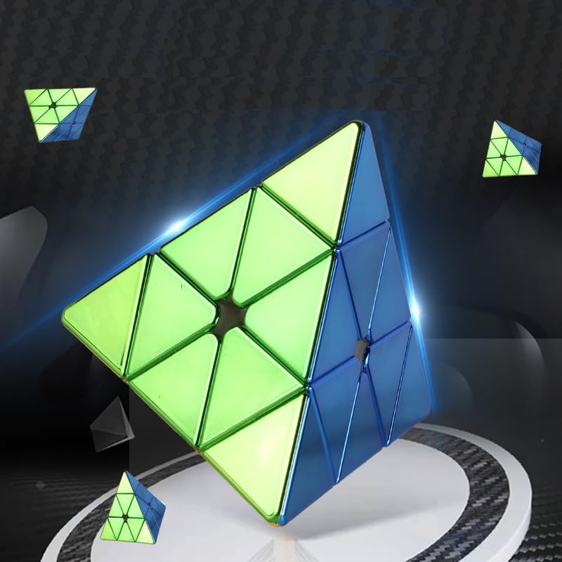 Image of HAWKISTER Adult Sheng(Shou) Legend 3X3 Pyraminx Cube Metallic Mirror Reflective Stickerless Magnetic Pyramid Speed Cube Steel Ball Version Puzzle
