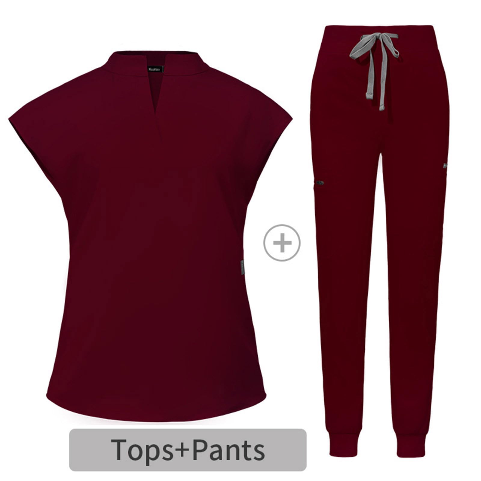 Damen 2-Teiliges Kasacks Set Medizinische Uniform Outfits mit Kasack und Hose Pflege Berufsbekleidung V-Ausschnitt Schlupfkasack+Schlupfhose Pflegeuniform Set Laborkittel Einfarbig Arbeitsuniform 2025