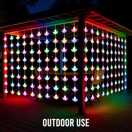 Image of Gesto 80 Diya Curtain Lights - Multicolor Fairy Lights with 8 Modes Controller | AC Powered Diya Lights for Home,Balcony,Mandir,Pooja Room,Diwali Decoration,Festival Decor & Hanging Lights (10 x 3 Ft)