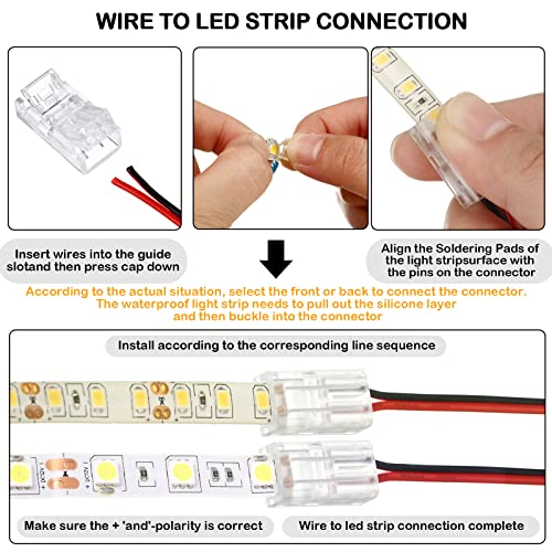 Image of 10 Packs Solderless LED Strip Connector Transparent Track Lighting Connectors Wire Strip Lights 16.4 ft Extension Cable Wire Cord for LED Light Speaker Electrical System(Chic Style, 2 Pin, 8 mm)