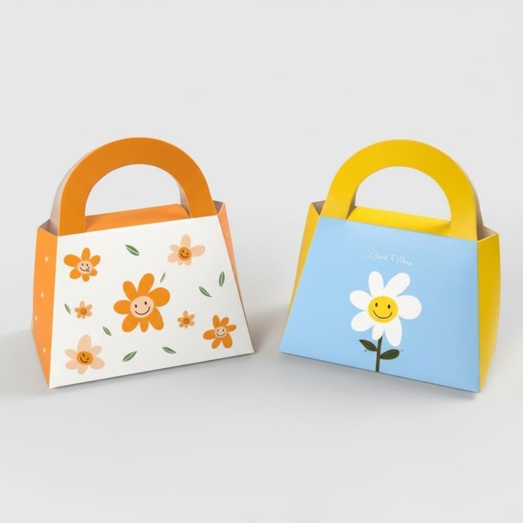 Bekecidi 24 Pack Daisy Flower Paper Boxes, Cute Party Favor Treat Boxes, Floral Gift Box for Wedding, Birthday, Bridal Shower, Candy, Goodie, Party Favors (12 Blue-Yellow & 12 White-Orange)