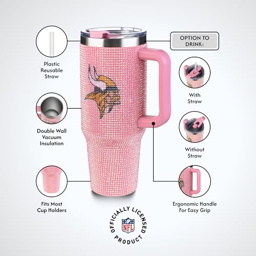 Image of The Memory Company Officially Licensed 40oz Pink Bling Game Day Tumbler, Minnesota Vikings