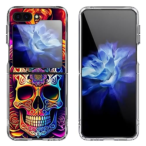Bcov Galaxy Z Flip 5 Case,Colorful Mandala Skull Flowers Anti-Scratch Solid Hard case Protective Shookproof Phone Cover for Samsung Galaxy Z Flip 5