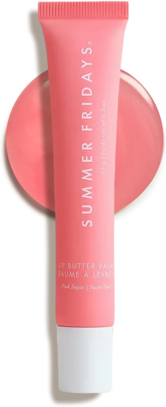 Lip Butter Balm - Conditioning Lip Mask and Lip Balm for Instant Moisture, Shine and Hydration - Sheer-Tinted, Soothing Lip Care - Pink Sugar (.5 Oz)