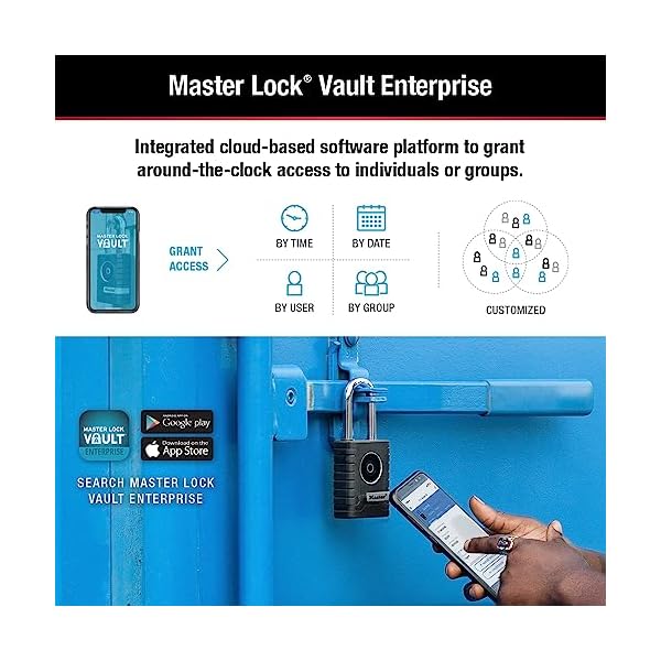Master Lock Black Outdoor Bluetooth Smart Padlock with Keypad, Smart Locks for Tools, Gates, Sheds, 2-7/32 inches Wide, 4401LHEC - Image 6