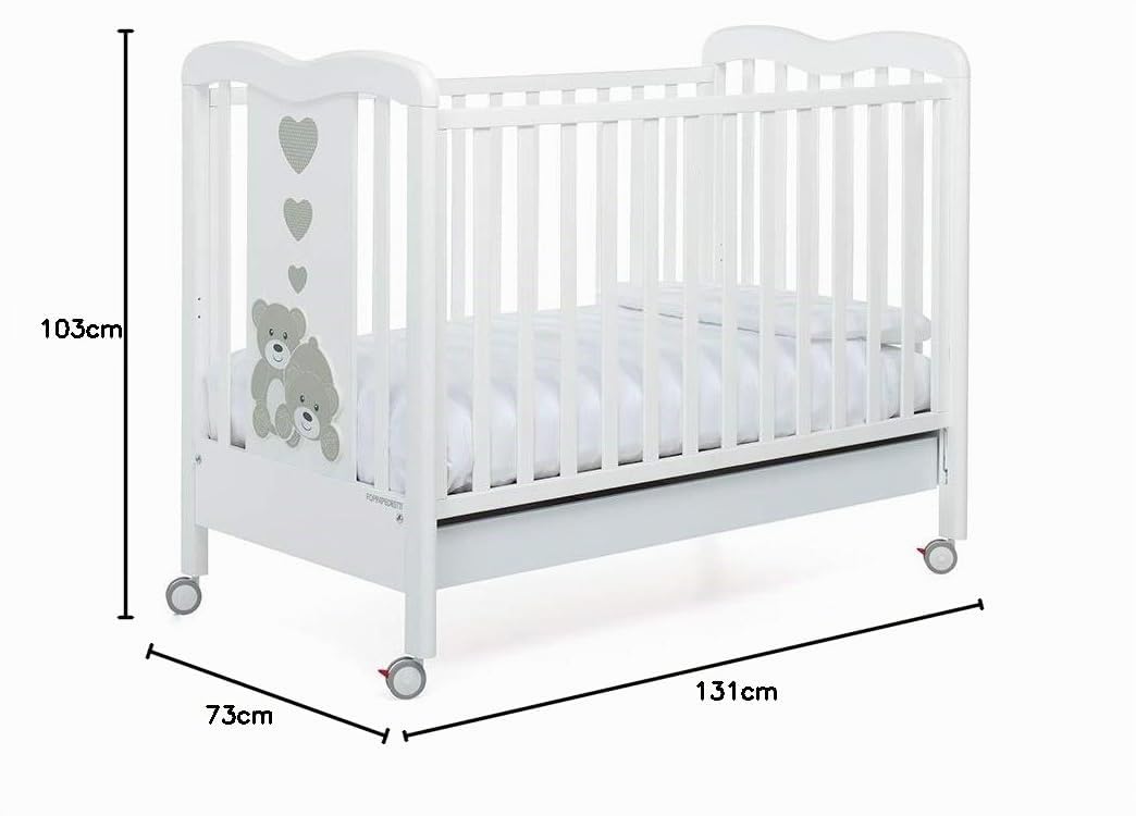 Foppapedretti Tenerorso, Kinderbett mit verstellbarem Seitenteil, 131 x 73 x 103 cm, 27 kg, weiß