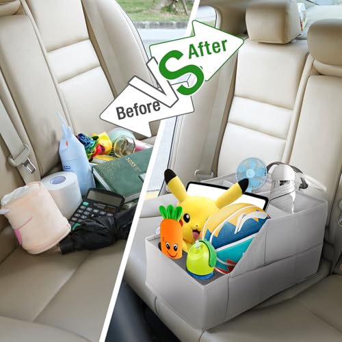 Image of MULISOFT Car Seat Organizer- Backseat Car Organizer with 12 Storages Compartments and 2 Cup Holders, Organizers and Storage, Front Seat for Travel Kids,Pure Gray