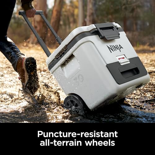 Image of Ninja | Cooler | FrostVault 30QT Cooler with Wheels | Insulated with Temp Dry Storage Drawer | Keeps Ice Cold for Days | for the Beach, Camping, Picnics & More | Cloud White | FB230WH
