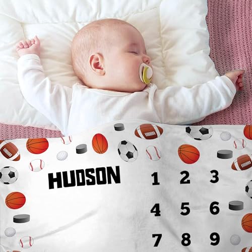 Image of OLIVE OLIVIA Personalized Baby Milestone Blanket with Customized Name, Perfect Custom Baby Gift, 60 inchx80 inch
