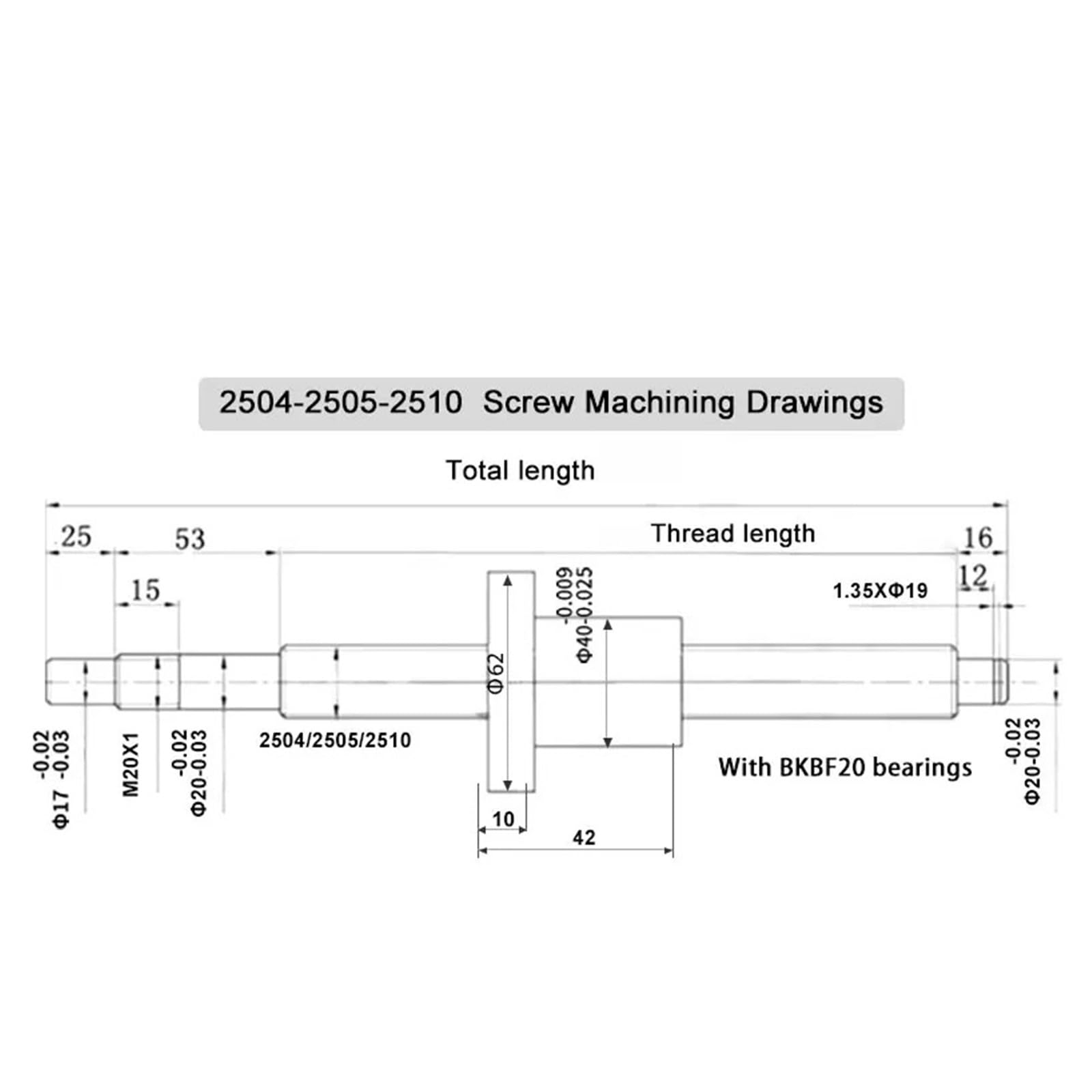 Metal Ball Screw nut end Processing SFU2510 300-1000mm C7 End Ball Screw Machined BKBF20 End Support Coupling Accessories(700mm)