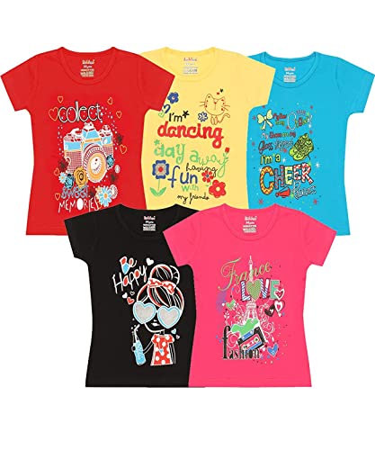 Image of Grils Printed Cotton Half Sleeve Regular Fit Casual t-Shirts Set Combo (Pack of 5)