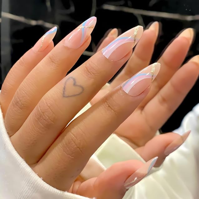 Multicolor Designer 24pcs Korean ABS Stick-on Nails set, Easy Glue Tab application, Nails are Reusable & Unbreakable (AD15247)