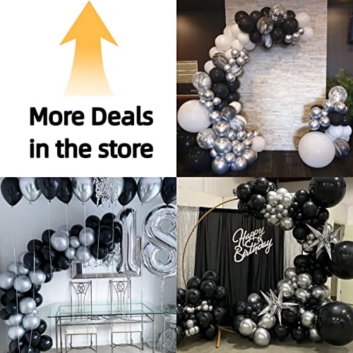 Image of Bezente Black Silver and White Confetti Balloons Set 60pcs 12 inch