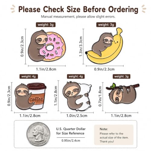 Image of 5Pcs Cute Coffee Cat Sloth Enamel Pin Set Cartoon Animal Coffee Cup Brooch Badges, Funny Lapel Pins for Backpacks, Jackets, Bags, Coffee Lover Gift