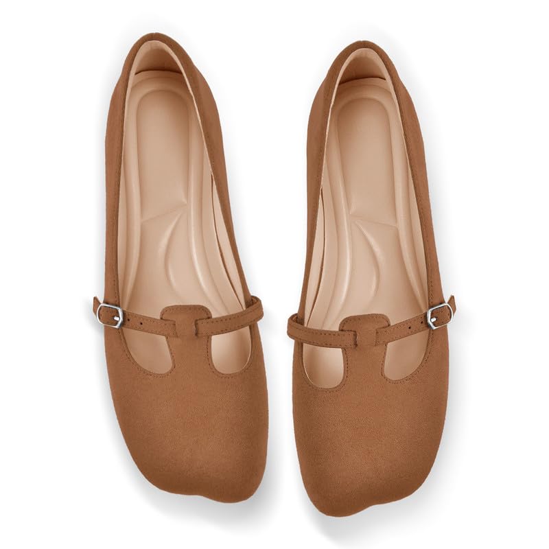 Women’s Mary Jane Flats Square Toe Low Block Heel Dress Shoes with Strap for Work Office Daily Wear
