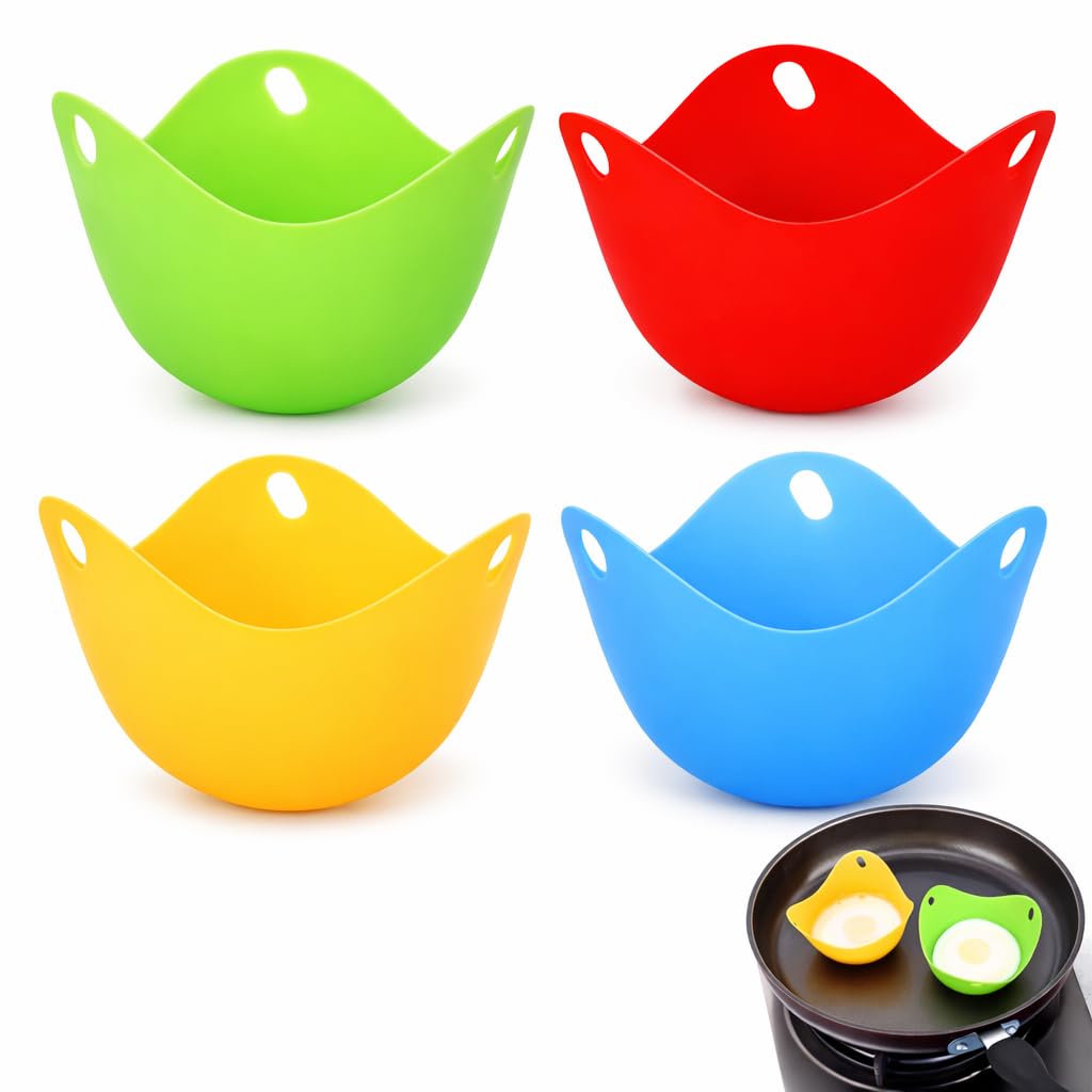 4 PCS Egg Poacher Cups, Silicone Reusable Poached Egg Maker for Air Fryer Microwave Stovetop & Boiling Water for Easy Release and Cleaning