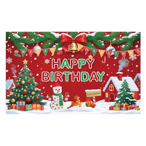 ANFEST Christmas Birthday Decorations Merry Birthday Decoration Christmas Themed Backdrop Banner Backdrop Photo Sign for Xmas Holiday Party Celebrations