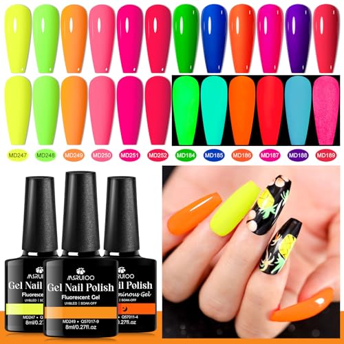 12 colores esmalte gel neón con brillo en la oscuridad miniatura 3