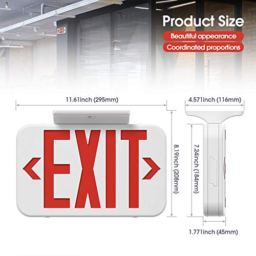 SASELUX Red Led Exit Sign Emergency Light with Double Sided and Battery Backup Exit Light, Contractor Select, AC 120/277V (1 Pack) - Thumbnail 3