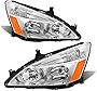 ADCARLIGHTS 2003-2007 Accord Headlight Assembly for 2003-2007 Honda Accord 2/4dr Clear Lens Chrome Housing with Amber Reflector Headlamp Replacement Left and Right