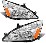 ADCARLIGHTS 2003-2007 Accord Headlight Assembly for 2003-2007 Honda Accord 2/4dr Clear Lens Chrome Housing with Amber Reflector Headlamp Replacement Left and Right