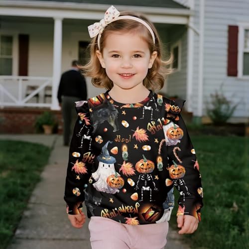 Halloween Toddler Crewneck Sweatshirt Girls Graphic Sweatshirts Pullover Tops with Ruffle Sleeves Kids Fall Clothes4
