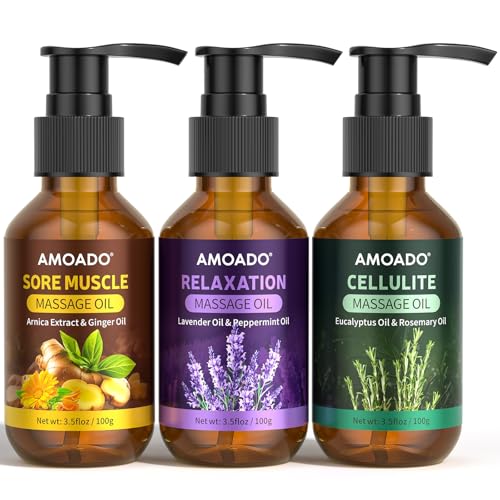Huile de Massage Pour MassothéRapie, Huile de Massage Pour Douleurs Musculaires à L'Arnica, Huiles D'Eucalyptus et de Lavande Anti-Cellulite, Soulagement de...