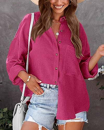 Image of NOLLSOM Casual Shirts for Women Long Sleeve Button Down Blouses Fall 2026 Solid Color Trendy Tops with Pocket