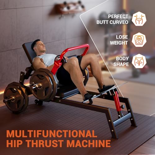 Hip Thrust Machine, 900LBS Capacity Plate-Loaded Glute Bridge Machine with Weight Holder Adjustable Footboard, Heavy Duty Butt Exercise Equipment for Glute Muscles Building and Butt Shaping