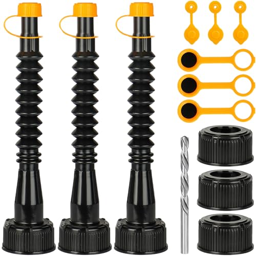Qilinba Gas Can Spout Replacement 3 Kits Gas Can Nozzle Replacement Set for most 1/2/5 Gallon Gas Cans Upgraded Fuel Tank Spout with Flexible Nozzle Vent Cap Thick Rubber Pad Spout Cover Black