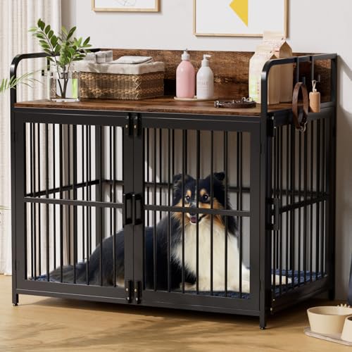 Large Dog Crate Furniture for Dogs 43 Wooden Heavy Duty Medium Dog Kennel with Double Doors for Puppy Decorative Pet House Dog Crates Side End Table Indoor433 Wx276 Dx393 H