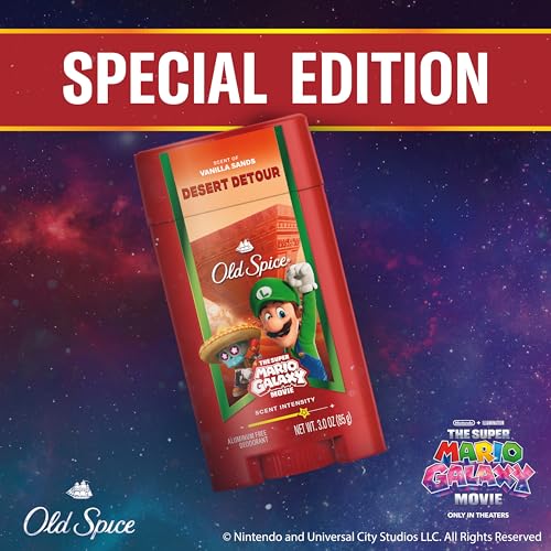 Image of Old Spice Aluminum Free Deodorant for Men, Old Spice x The Super Mario Galaxy Movie, 24 /7 Lasting Freshness, Lasting Odor Protection, Smell Super with Desert Detour, Vanilla Sands Scent, 3.0 oz
