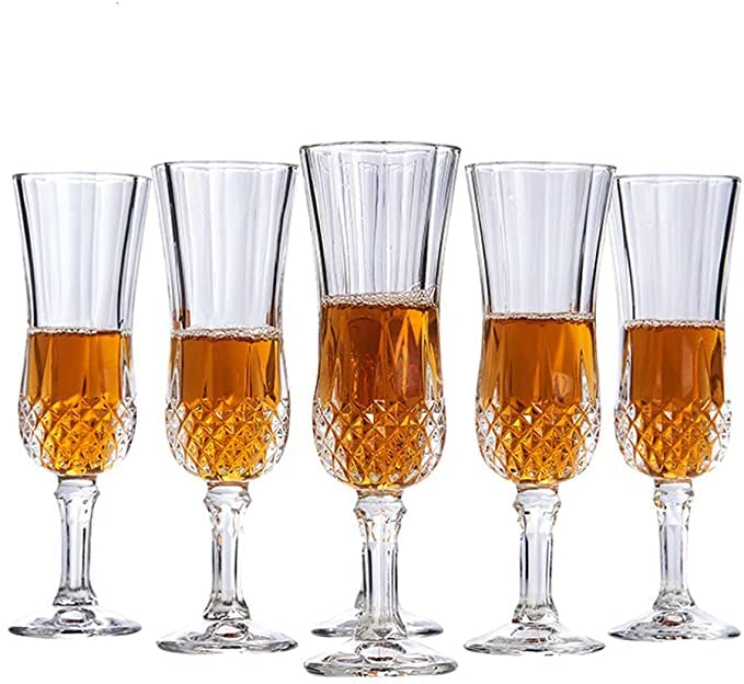 Image of Italian Style Classic White or Red Wine Glasses 180 ml Premium Crystal Clear Diamond Cut Glass | Perfect for Cocktail, Brandy, Mocktail, Champagne Set of (Long Big cry.$, 6)