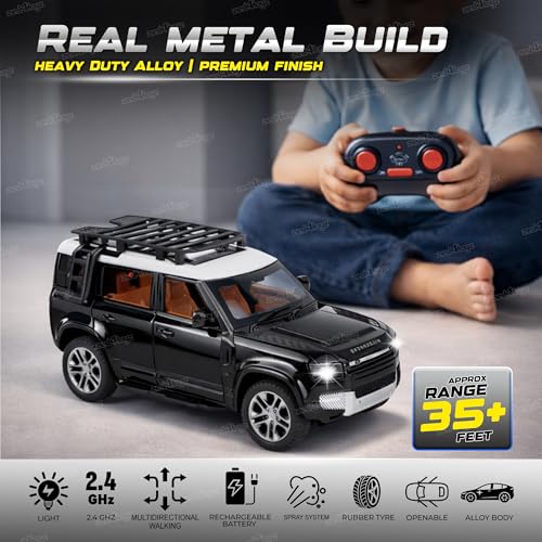 Image of Zest 4 Toyz Die Cast Remote Control Car Toy for Kids Die Cast Metal Car with Mist Spray Action Rechargeable Off Road RC Vehicle for Boys & Girls Age 3+ (Black)