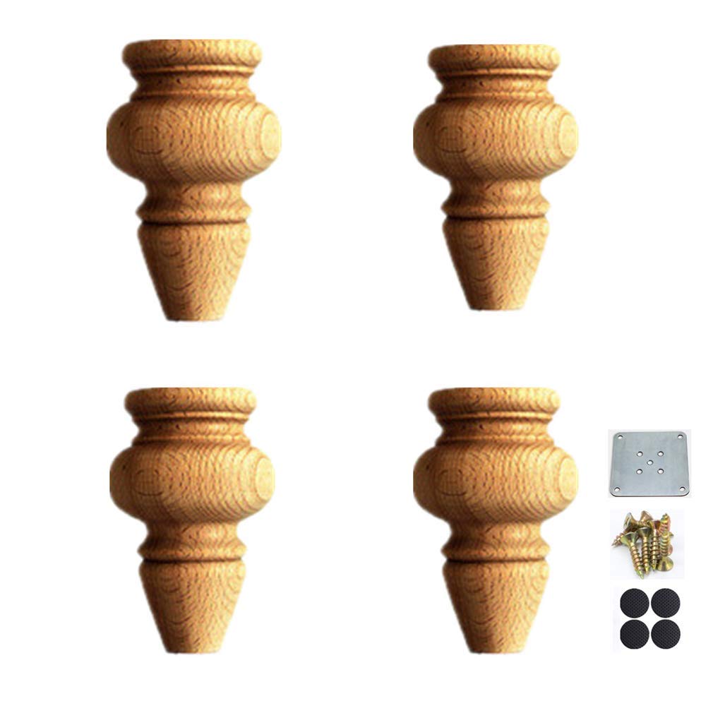Buy Set of 4 Solid Wood Furniture Legs Unfinished Bun Feet Sofa Feet