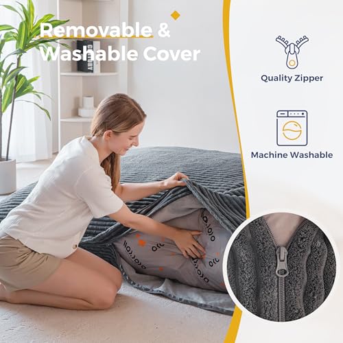 Image of MAXYOYO Giant Bean Bag Chair with Pillow, 3 in 1 Convertible Bean Bag Chair for Adults with Washable Cover, Removable Floor Cushion Stuffed Floor Lounger for Living Room Bedroom, Dark Grey, Full