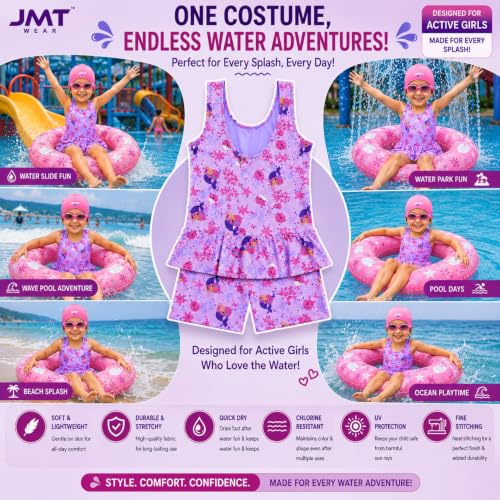 Image of LEBAMI Kids Girls One piece Swimsuit Combo Kit | Frock Swim Costume with Goggles, Cap, Swimming Tube, Nose Clip & Earplugs | Pool & Beach Swimming Kit