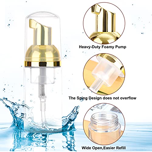 8 Pcs 1oz 30ml Plastic Foamer Pump Bottle Foam Dispenser Bottles Mini Liquid Foaming Bottles for Refillable Travel Hand Soap Foaming,Shampoo,Castile,Cleaning (Gold+Clear)3