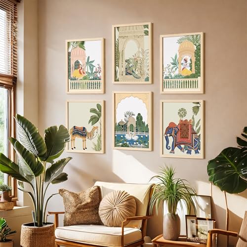 Image of NoWorries Madhubani Wall Art Paintings | Set of 6 Minimalist Pattern Posters for Living Room & Home Decoration | 10x13 Inches (ART ATTACK-10)