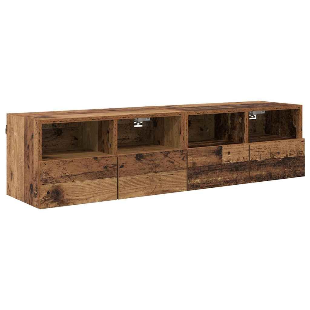 TV-Wandregale 2er Set Altholz 60x30x30 cm Holzwerkstoff Hängeregal Wandregal Hochglanz Wohnzimmer Regal für Fernseher Media Center Schlafzimmer Dekoration Platzsparend Lagerregal