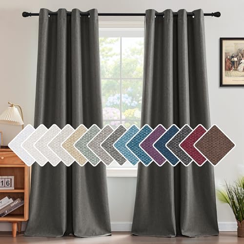 H.VERSAILTEX Linen Blackout Curtain 108 Inches Long for Bedroom/Living Room