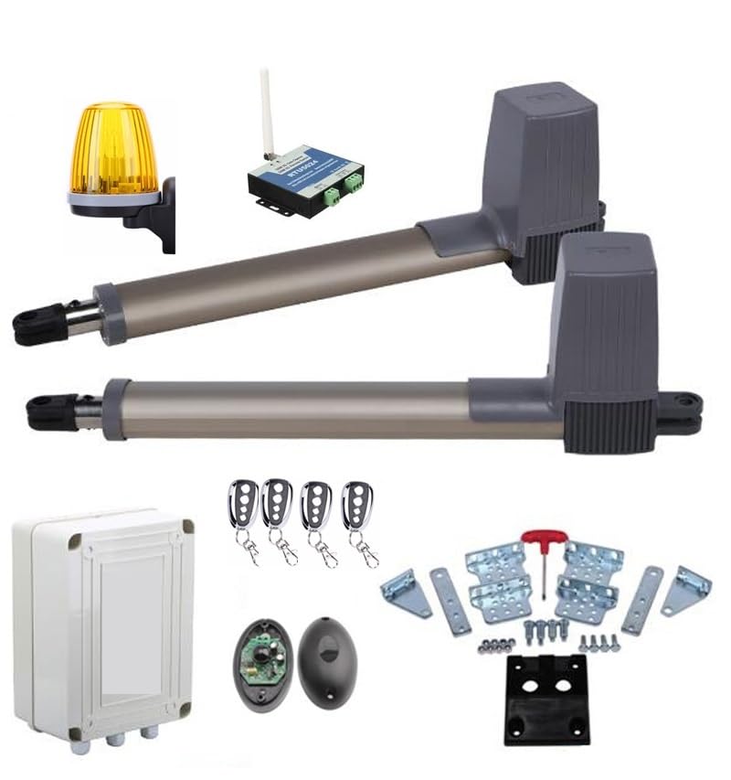 Abrepuertas Automático, Operador de motor abridor puerta batiente dual 300 kg y 24 V CC (fotocélula, lámpara, teclado, gsm, cerradura opcional)(GSM module kit)