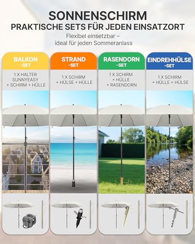 4smile Sonnenschirm Balkon Ø 160 cm SunnyJoy, Beige - UPF 50+ Strandschirm, sicherer Sonnenschirm Strand, Strandschirm windfest stabil - Sonnenschirm mit Schutzhülle 3