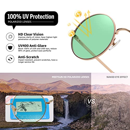 Image of MEETSUN Small Round Polarized Sunglasses for Men Women Metal Retro Hippie Circle Sun Glasses Driving Festival Cosplay UV400