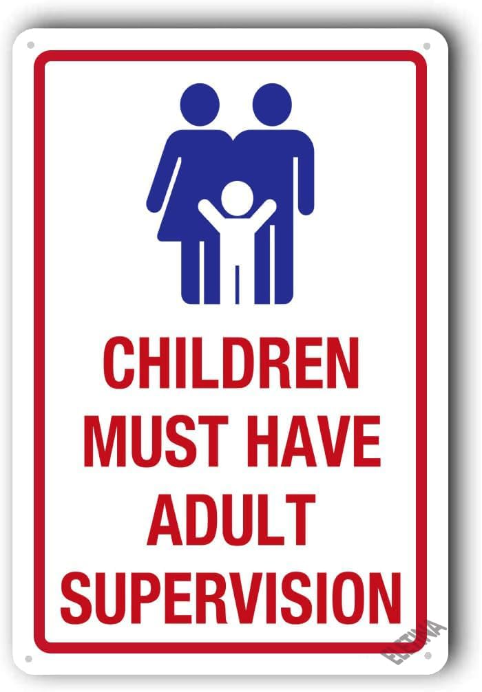 Warning Sign,Pool Rules Sign,Pool Safety Sign "Children Must Have Adult Supervision"8"X12" Metal Aluminum Sign
