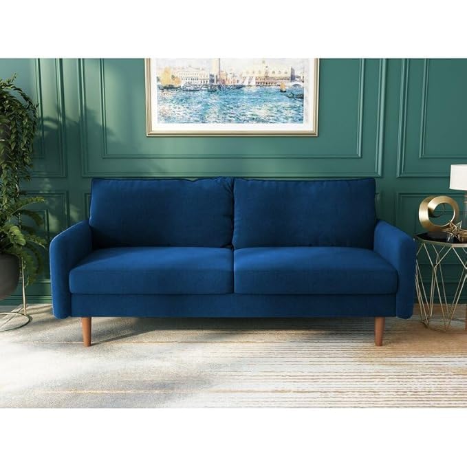 Image of Morrone Velvet Loveseat 3-Seater Sofa, Modern Upholstered Couch for Living Room, Bedroom and Office, Plush Cushion Accent Seating Furniture (Blue, 3 Seater)