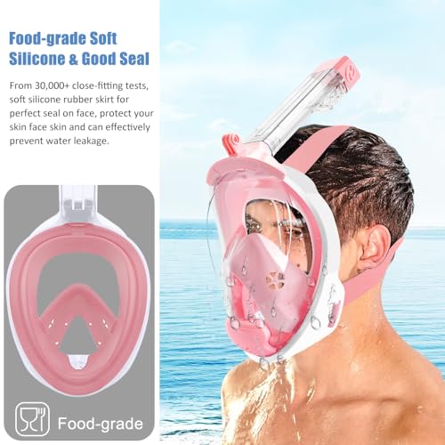 Máscara de snorkel facial completa, vista panorámica de 180° con doble bola flotante, anti-vaho y anti-fugas, con soporte para cámara desmontable, para adultos y jóvenes miniatura 4