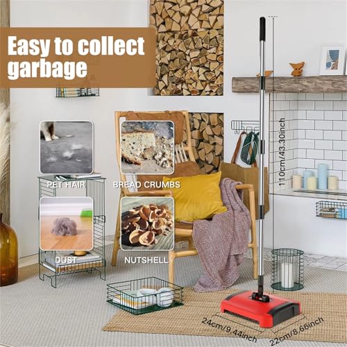 Carpet Floor Sweeper, Manual 3 Rolling Brushes Floor Carpet Brush, Non Electric Quite Rug Roller Brush Push for Cleaning Pet Hair, Loose Debris, Lint - Image 2